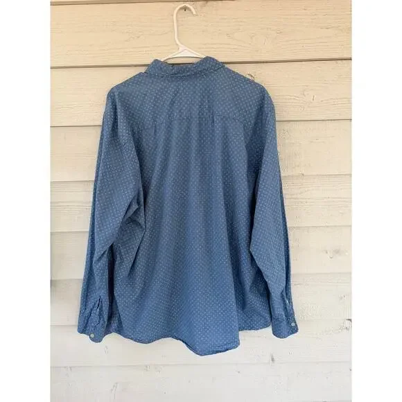GAP Untucked Button Down Shirt XXL Blue Print Casual Long Sleeve Cotton - Picture 5 of 6